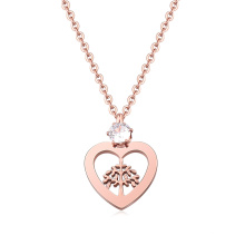 Rose Gold Plated Initial Love to Protect Tree of Life Zircon Paw Setting Hollow Heart Necklace